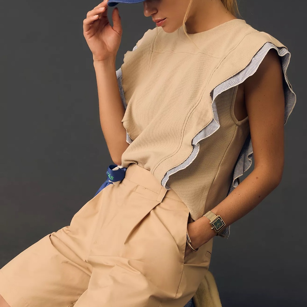 Anthropologie Sleeveless Menswear Popover Top